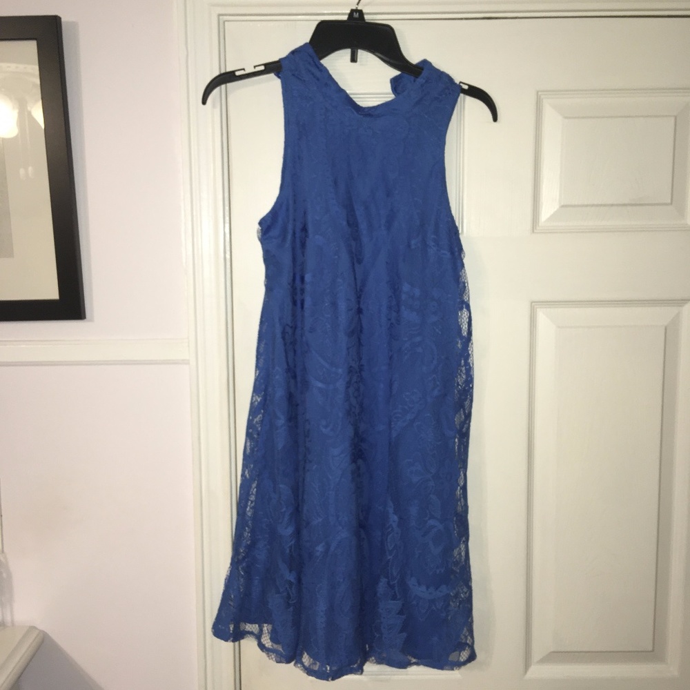 Blue Halter Lace Dress